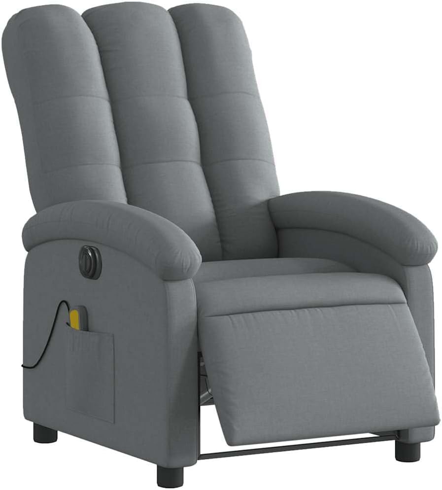 Massagestoel – Elektrische Massagestoel – Relaxstoel – Televisiestoel – Stoel Met Ligfunctie – Donkergrijs Stof – 6-Punts Vibratiemassage – Elektrisch Kantelsysteem Tot 135 Graden