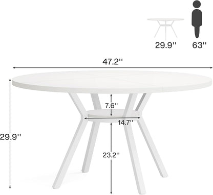 Tribesigns Round Dining Table, 120 cm Large Kitchen Tables for 6-8 People, Modern Style with Metal Legs for Dining Room, Kitchen, Cafe (Table Only)