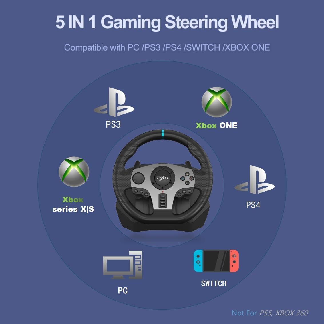 Racestuur – Game Stuur – Simulatie Stuur – Racing Wheel – Race Game Accessoire – 270°/900° Omschakelbaar – Vibratie Feedback Met Tool App