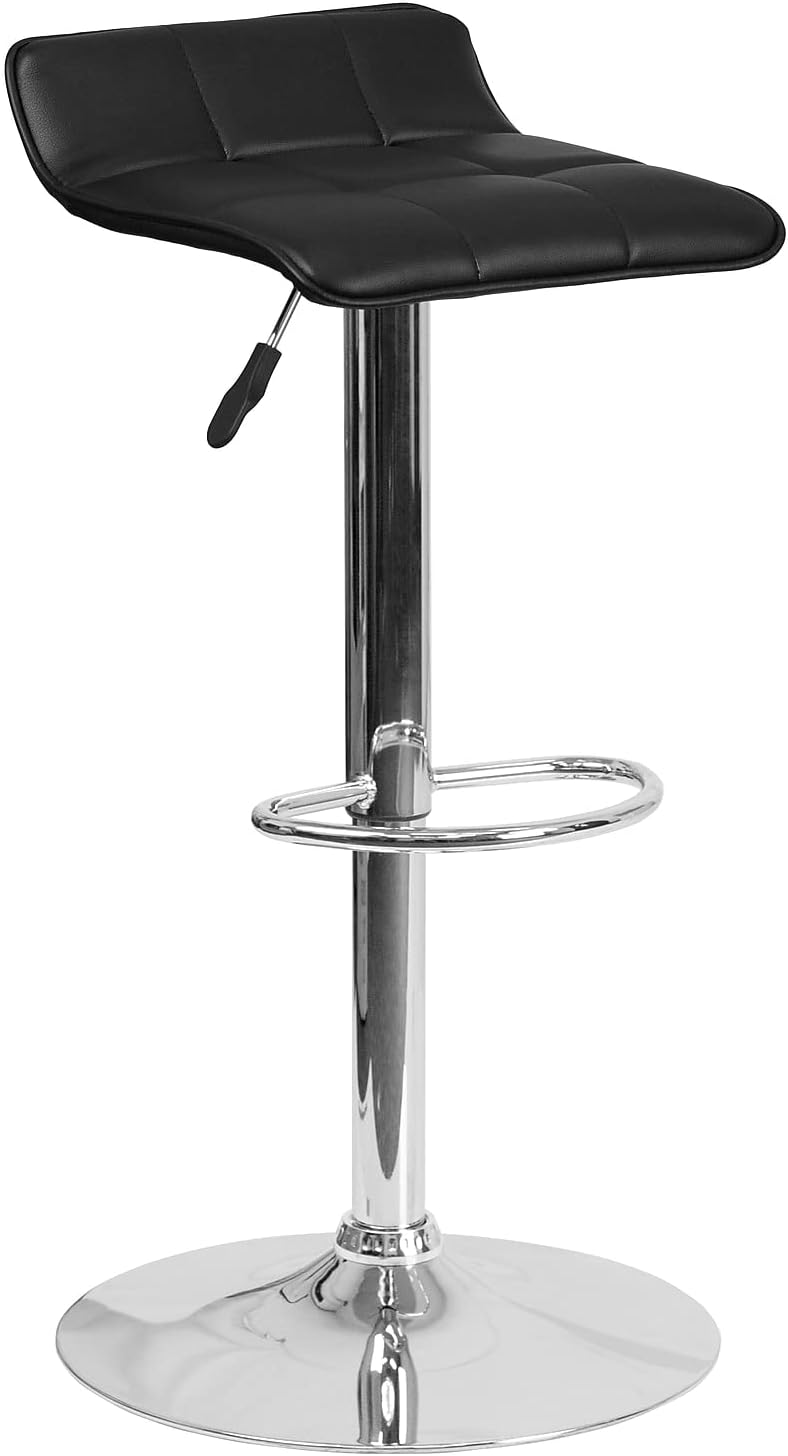 Flash Furniture Alice 2 Pack Contemporary Black Vinyl Adjustable Height Barstool with Quilted Wave Seat and Chrome Base