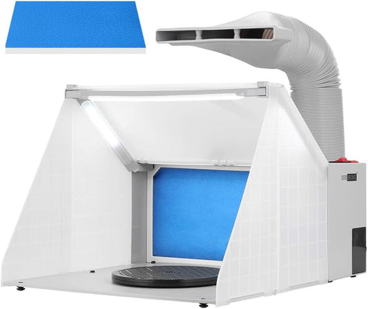 VIVOHOME Draagbare Airbrush Verfspuitcabineset met Led-verlichting Draaitafel en Filterslang voor Modeltaart Knutselspijkerspeelgoed