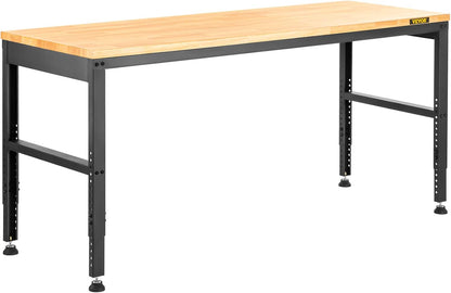 VEVOR Workbench 1550 x 508 mm Workshop Table, Height Adjustable 688-910 mm, Capacity 900 kg, Includes Power Connections, Hardwood Surface, Metal Frame and Foot Pads, Ideal for Garage,