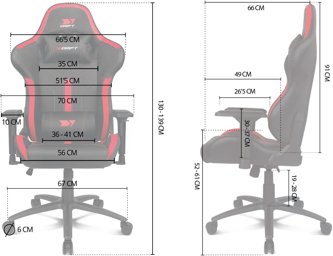 DRIFT Gaming Chair DR350 -DR350BP - Professionele Gaming Chair, kunstleder, 4D armleggers, geruisloze wielen, klasse 4 zuiger, kantelbaar, lende/cervicaal kussen, kleur zwart/roze