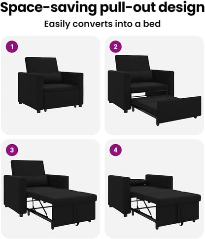 vidaXL 3-in-1 Single Sofa Bed Convertible Black Fabric - QUORE