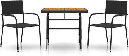 Tidyard 3-Piece Dining Set for Garden Outdoor Dining Room Set Black Poly Rattan Wood Rattan Table and Garden Chairs Set for Table and Chairs Square Wood and 2 Garden Chairs - QUORE