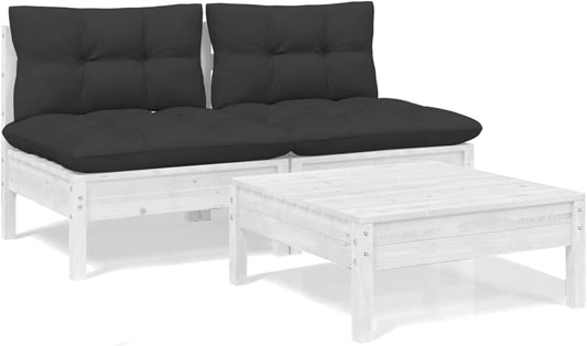 Gecheer Stoel voor buiten, terras, kruk, bank, tuinmeubelen, 3 stuks met kussens, antraciet, grenenhout, 1# palletbank, binnen, buiten, fauteuil, pallets, bank voor terras - QUORE