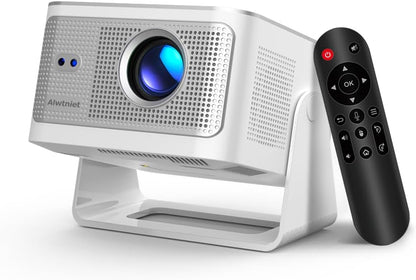 Alwtniet Draagbare beamer, 4K, 8K, Native Full HD, 1080P, mini-projector, Android 14, WiFi 6, Bluetooth 5.4, autofocus, 6D, autofocus, 180°-rotatie, voor thuisbioscoop, smart-tv, zeer korte opname
