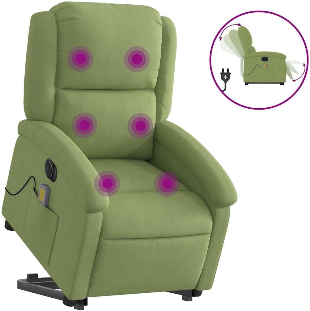 Elektrische Relaxfauteuil – Massagefauteuil – Liftstoel – TV-Fauteuil – Verstelbare Relaxstoel – Lichtgroen Fluweel – 6-Punts Vibratiemassage – Elektrische Opstaan-Ondersteuning