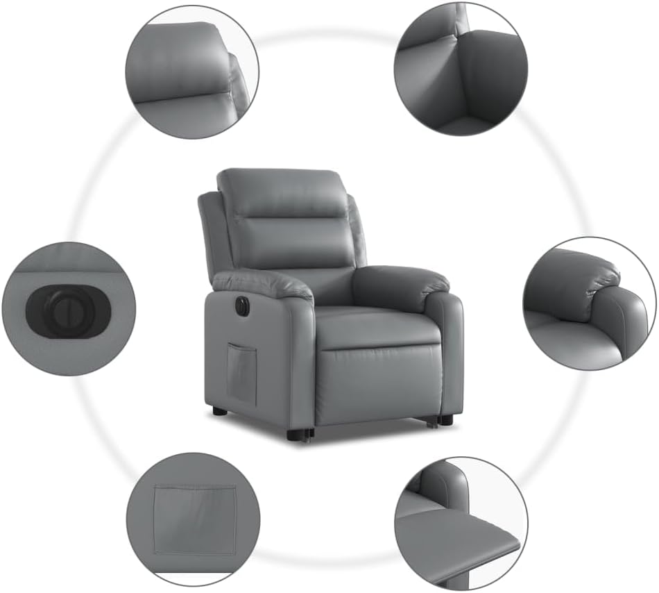 Relaxstoel met opstahulp – Elektrische Loungechair – Tv-Stoel – Ligstoel – Relaxfauteuil – Grijs Kunstleer – Elektrisch Kantelsysteem – Traploos Verstelbare Ligfunctie