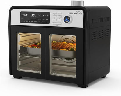 CHEF -O- MATIC Doble Door - dubbele deur friteuse en oven, 28 L,18 programma's, 1700 W, binnengrill, broodrooster, draaispies, voedseldrager, LCD-scherm