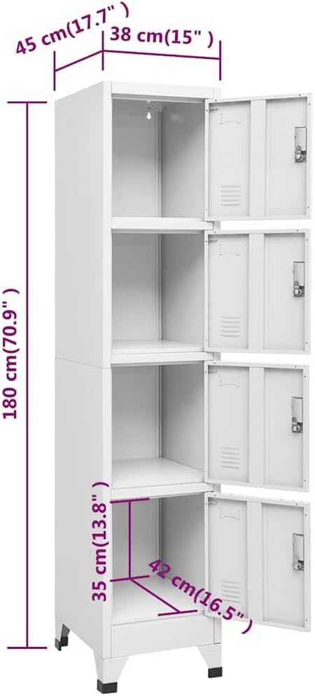 vidaXL Locker Cabinet with 4 Compartments Locker Metal Cabinet Cabinets Storage - QUORE