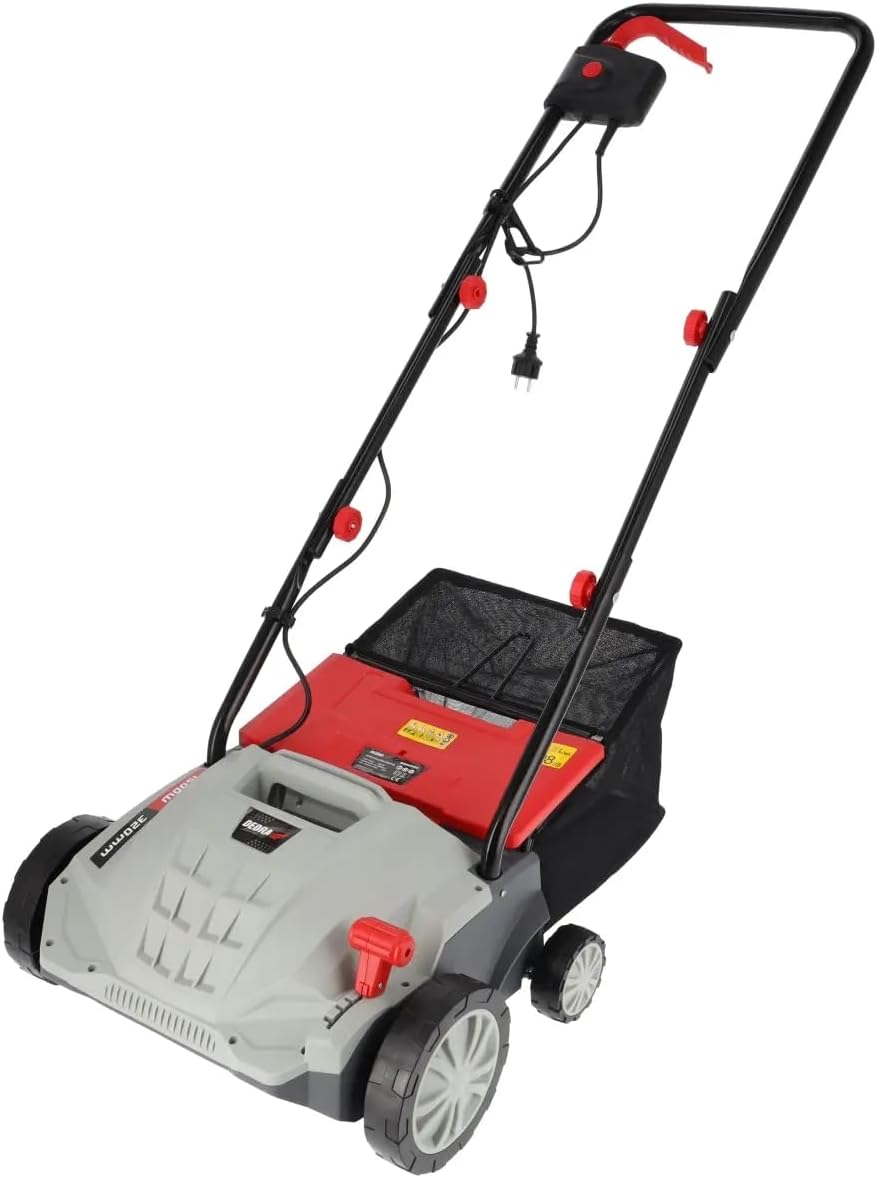 DEDRA verticuteer/gazonventilator, elektrische aandrijving, sterk 1500 W, 3000 omw/min, 32 cm werkbreedte, laag geluidsniveau, opvangzak van 30 liter, met diepteverstelling