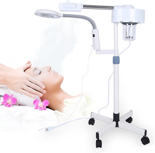 2-in-1 Professionele Vapozone met Gezichtsstoom, 5X Vergrootglas op Standaard, Esthetische Machine voor Schoonheidssalon Gezichtsverzorging