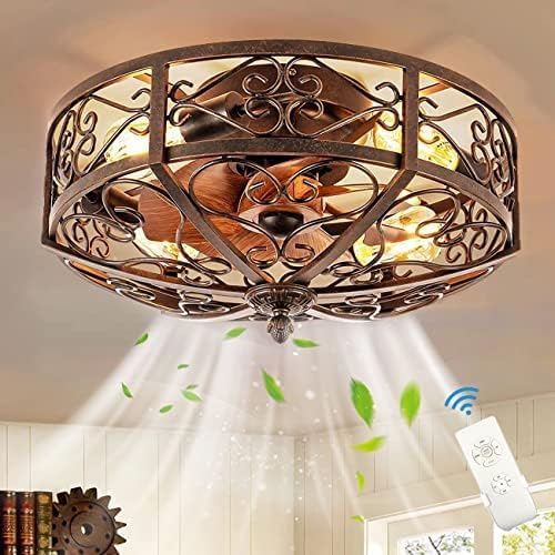 Retro plafondventilator met verlichting en afstandsbediening E27 Stille ventilator plafondlamp Industriële slaapkamer lamp Vintage ijzeren kooi fan plafondlamp voor woonkamer eetkamer keuken licht