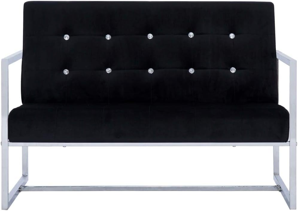 Tidyard 2-seater fabric corner sofa with chrome armrests and black velvet - QUORE