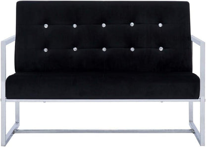 Tidyard 2-seater fabric corner sofa with chrome armrests and black velvet - QUORE