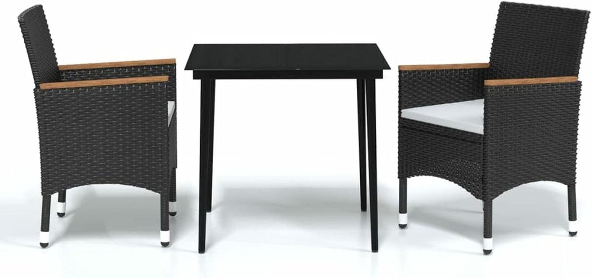 Gecheer Tuinmeubelset, 3-delig, met zwarte kussens, tafel en stoelen, terrasmeubels, type 5 - QUORE