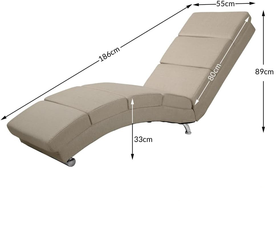 CASARIA London Relaxation Lounger XXL 186x89x55cm | Ergonomic Fabric Padded | 180kg Load Capacity | Living Room Office Furniture Indoor Chaise Longue Chair Seat | Beige Fabric - QUORE