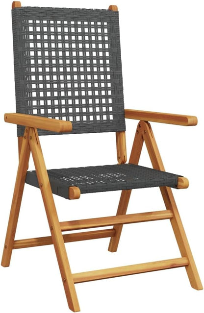 Tuinstoelen, kantelbaar, 6 stuks, PE-rotan, massief hout, zwart, outdoor stoelen met kantelfunctie en platte armleuningen, duurzame outdoor meubels - QUORE