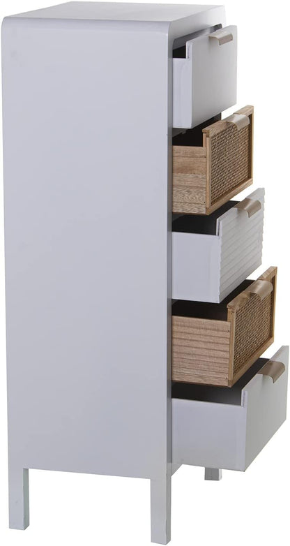 DRW Symfonier met 5 schuifladen van MDF en rotan in wit en natuur 40 x 30 x 92 cm