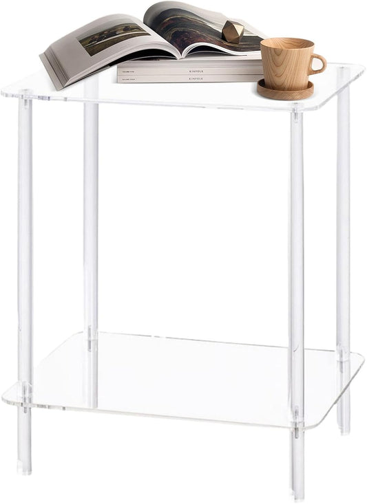 Koffietafel - Table - Coffe table - Living Room Table - Acryl Drinktafel - 2-laags - Helder - Transparant - Vierkante bijzettafel - Voor moderne woonkamer - Bijzettafel voor drankjes en snacks