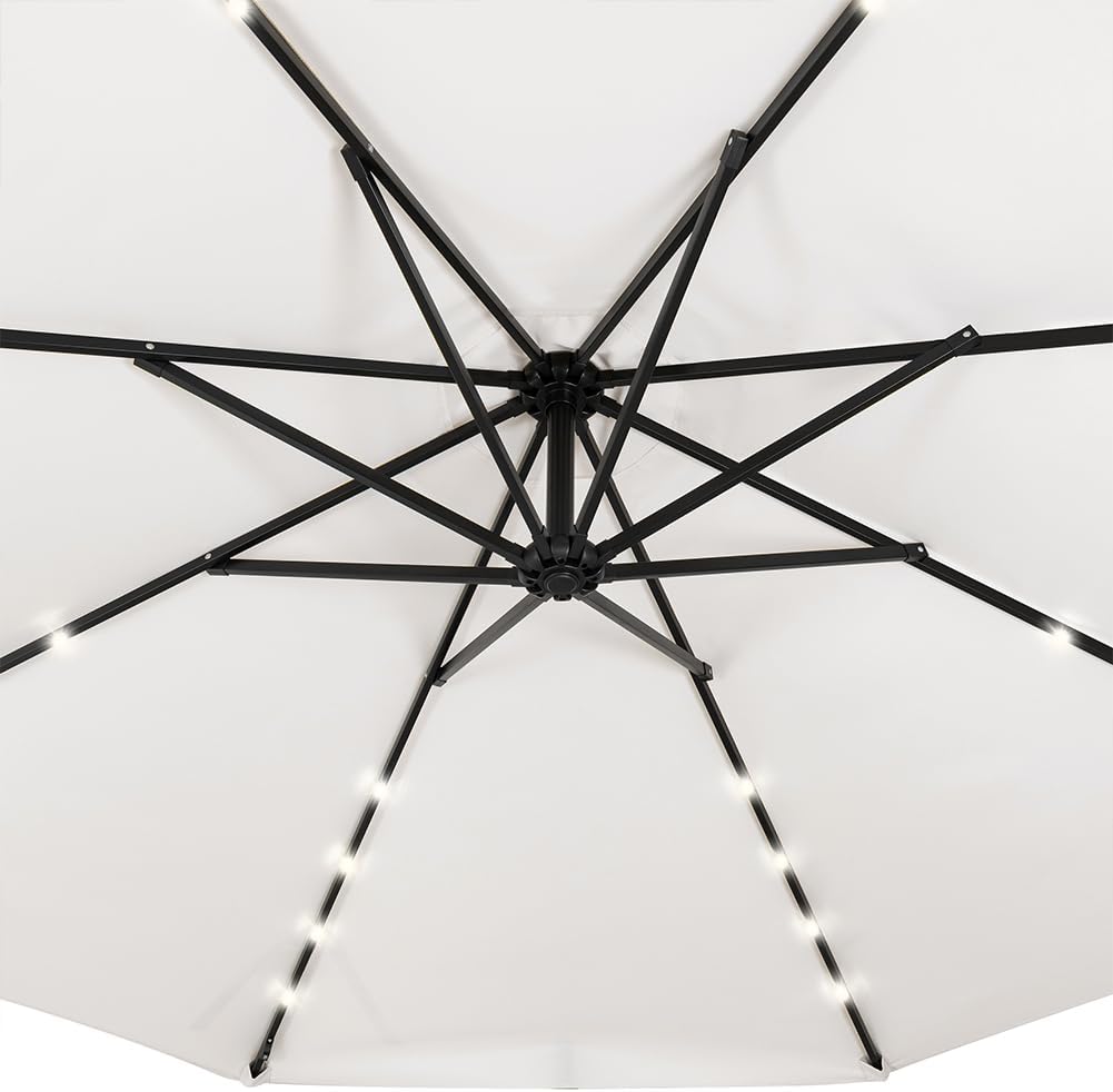 BAKAJI Parasol voor tuin en terras met 32 leds en zonnepaneel, afmetingen 3 x 3 m, inklapbaar, zijmast, gedecentraliseerd staal, kruisvoet van UV-bestendige stof