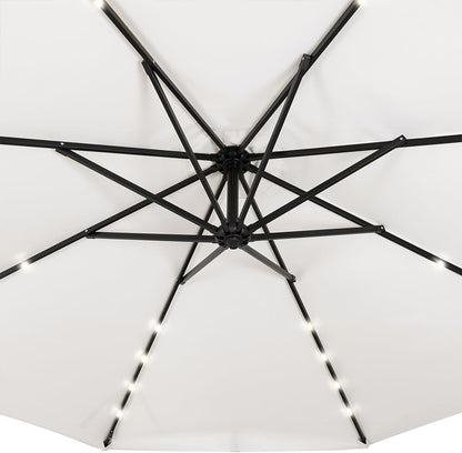 BAKAJI Parasol voor tuin en terras met 32 leds en zonnepaneel, afmetingen 3 x 3 m, inklapbaar, zijmast, gedecentraliseerd staal, kruisvoet van UV-bestendige stof