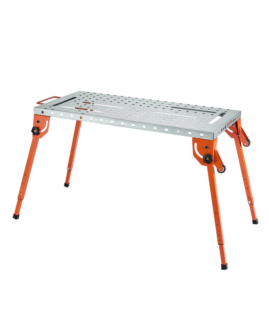 VEVOR Folding Welding Table 44" x 21", 500lbs Capacity Welding Workbench with 4 Levels Adjustable Height, Carbon Steel Workbench with 6 Tool Slots and 1.5cm Fixture Holes for Welding Assembly