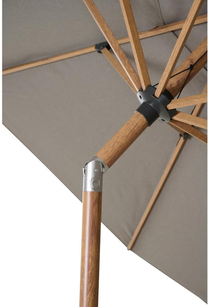 Siena Garden Vero middenstokscherm houtlook Ø 300 cm frame aluminium houtlook, bekleding 100% polyester, 280 g/m² in taupe-gemêleerd, UPF 50+
