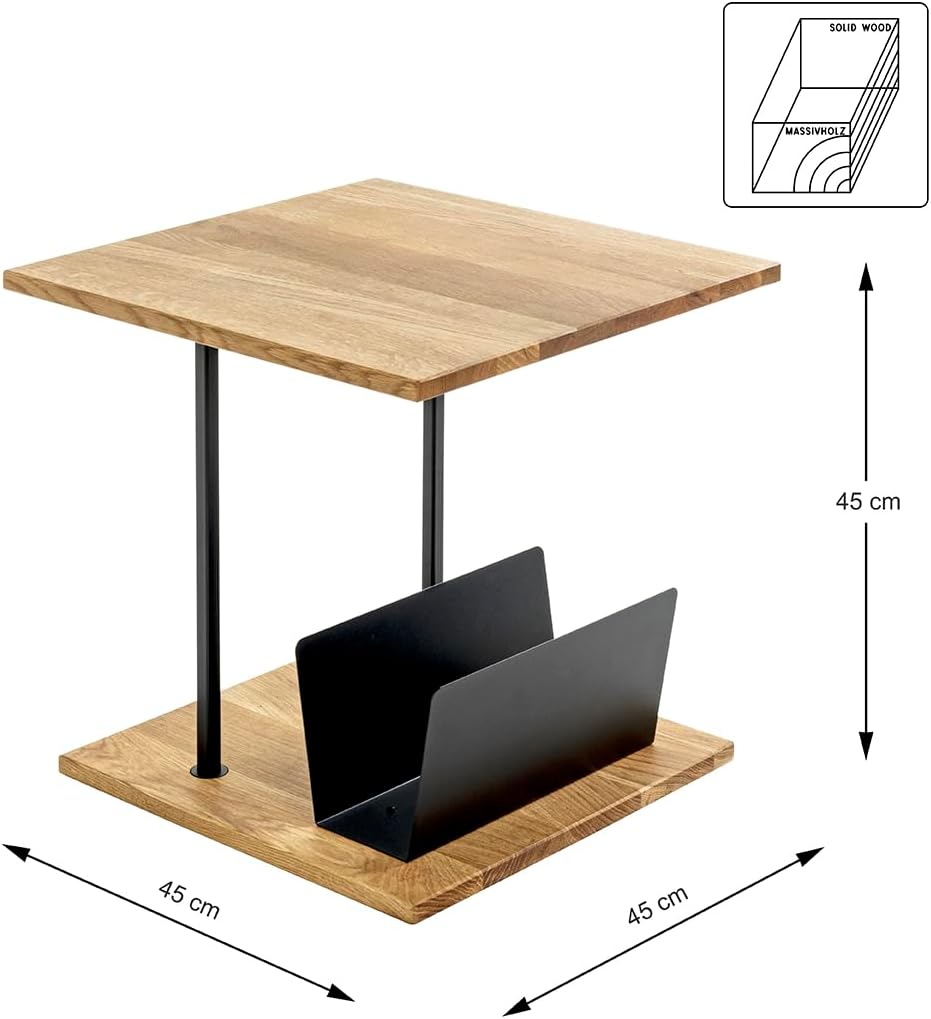 HAKU Bijzettafel eiken, zwart, Massief hout, metaal - Maat: B 45 cm x H 45 cm x D 45 cm, Stijl: Modern