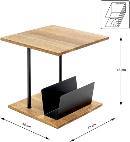 HAKU Bijzettafel eiken, zwart, Massief hout, metaal - Maat: B 45 cm x H 45 cm x D 45 cm, Stijl: Modern