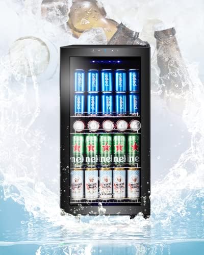 Kalamera KRC-86GE Beverage Refrigerator, Beer Fridge with Touch Control Panel, 3-18°C Cooling Zone, Bottle Refrigerator, 86 Litres, Blue LED Interior Light, 41 dB - QUORE