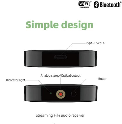 Chromecast - Streaming Box - AudioCast - Audio-Adapter - AirPlay 2 Receiver - HiFi Wireless Multiroom Stereo Preamp - met Siri - Alexa - Hi-Res Audio - Draadloos - 2.4G - 5G - Bluetooth - AUX - 192 kHz - 24-bit Muziek - 3.5 mm jack - Zwart