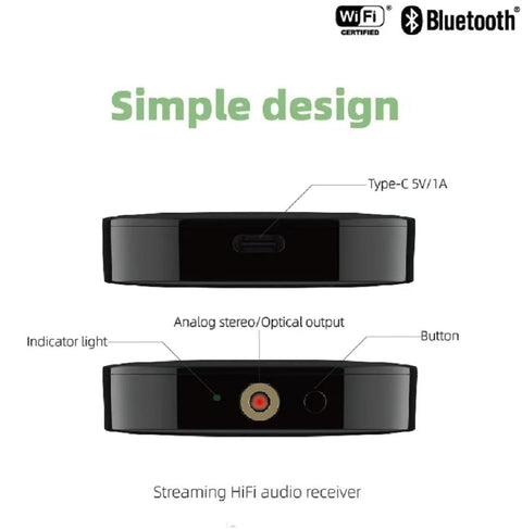 Chromecast - Streaming Box - AudioCast - Audio-Adapter - AirPlay 2 Receiver - HiFi Wireless Multiroom Stereo Preamp - met Siri - Alexa - Hi-Res Audio - Draadloos - 2.4G - 5G - Bluetooth - AUX - 192 kHz - 24-bit Muziek - 3.5 mm jack - Zwart