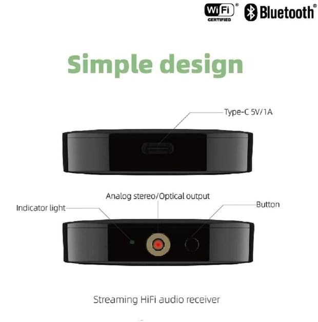 Chromecast - Streaming Box - AudioCast - Audio-Adapter - AirPlay 2 Receiver - HiFi Wireless Multiroom Stereo Preamp - met Siri - Alexa - Hi-Res Audio - Draadloos - 2.4G - 5G - Bluetooth - AUX - 192 kHz - 24-bit Muziek - 3.5 mm jack - Zwart