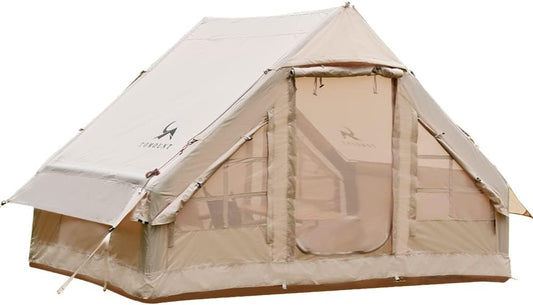 TOMOUNT Opblaasbare tent, 300D waterdicht polyester, familietent voor 4 personen, eenvoudig op te zetten, glampingtent met opbergtas en luchtpomp, campingtent voor outdoor, camping, wandelen, festival