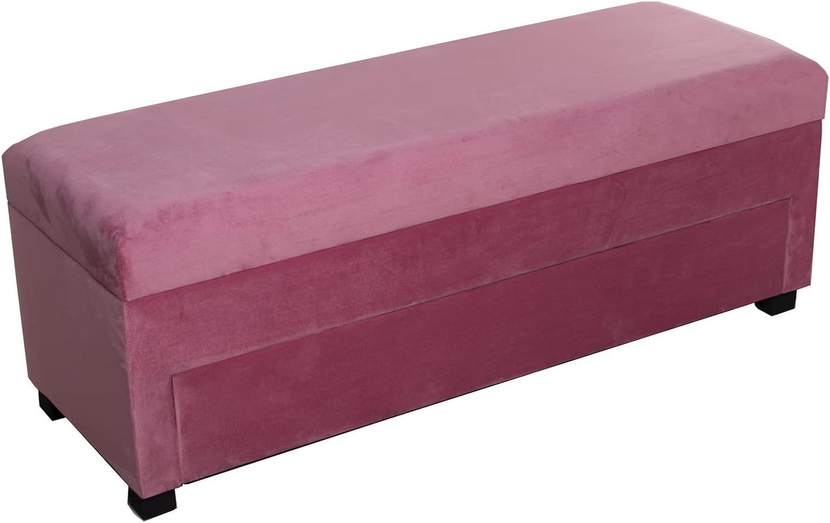 DRW Schoenenrek bed voet van hout en stof in roze 120 x 43 x 45 cm