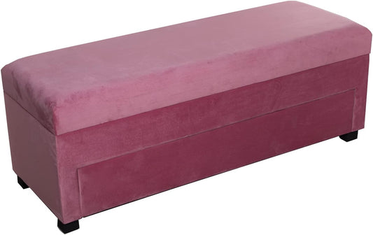 DRW Schoenenrek bed voet van hout en stof in roze 120 x 43 x 45 cm