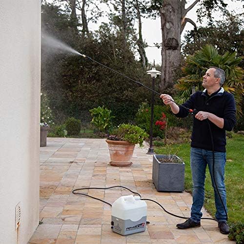 Multirex PowerJet 2 elektrische sproeier 12 V, bereik 10 m, looptijd 5 uur, pomp 5,5 bar met drukschakelaar, carbon lans 1,5 m, 7 sproeiers, externe afzuiging, ontschuimen daken gevels