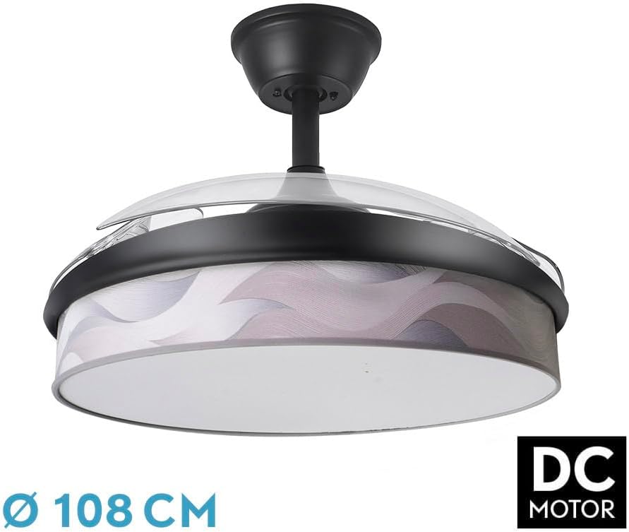 Abrila - Moderne DC-ventilator | kleur zwart met drie afneembare ABS-vleugels en grijze golfdiffuser | 6 instelbare snelheden | 3 lichttemperaturen | met timer en afstandsbediening inbegrepen