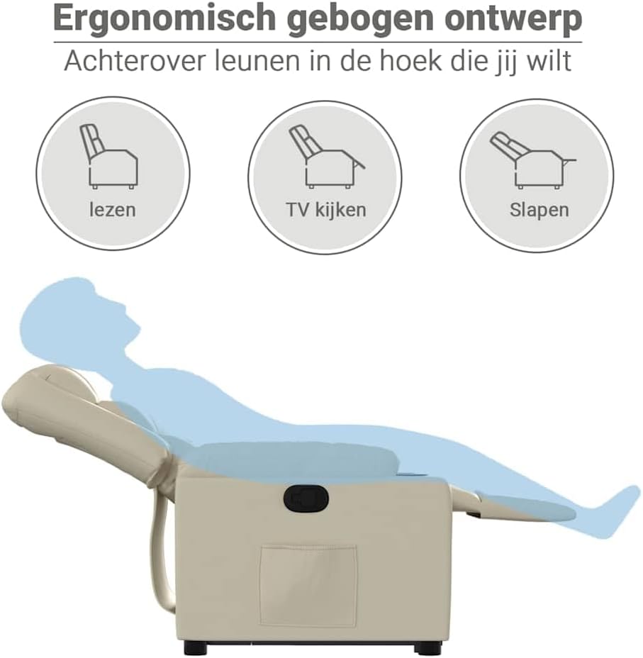 Sta-Op Fauteuil – Relaxstoel – Verstelbare Stoel – Elektrische Stoel – Kunstleren Fauteuil – Elektrische Sta-Op Functie – Crème Kunstleer