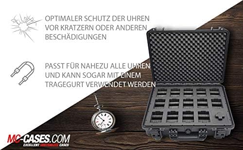 MC-CASES ® Draagkoffer voor maximaal 14 horloges, reiskoffer, waterdicht, afsluitbaar, perfect voor op reis, extreem beschermd, Made in Germany, zwart, ruimte voor 14, zwart., Platz für 14 Uhren,