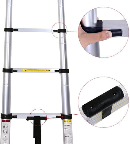 T-LoVendo Telescopische staande ladder van aluminium, licht, draagbaar en uittrekbaar, ideaal voor garage of auto, 3,2 m