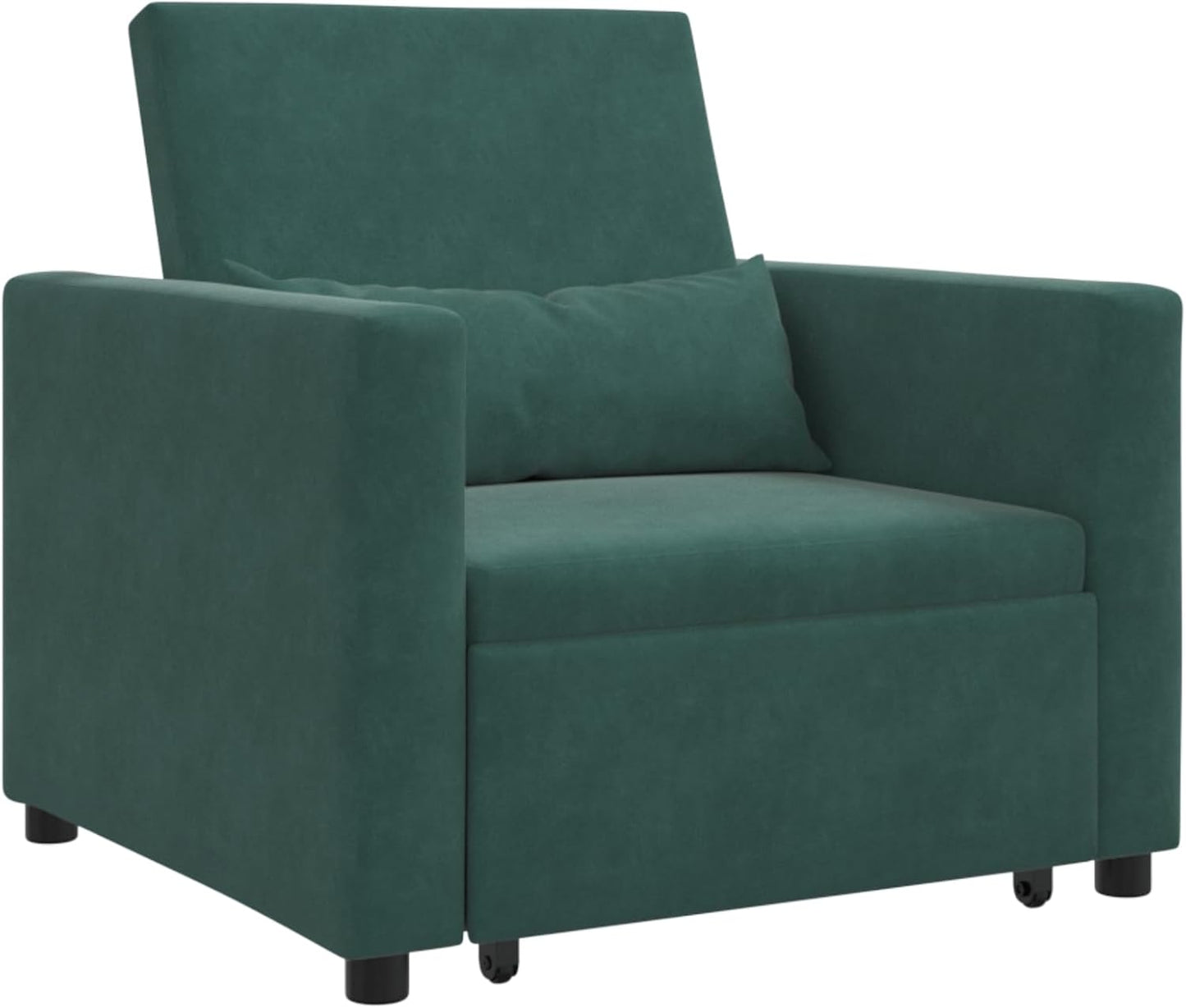 Donkergroene Fluwelen Stoel – Slaapbank – Omvormbare Zitplaats – Relaxstoel – Logeerbed – Comfortabele Boxkussens – Ruimtebesparend Design