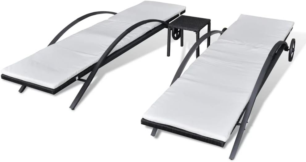 Gecheer Sun lounger with polyrattan black side table, sun loungers with cushions, outdoor sun lounger, polyrattan sun lounger - QUORE
