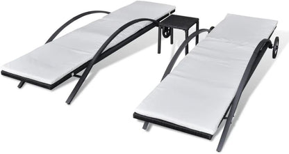 Gecheer Sun lounger with polyrattan black side table, sun loungers with cushions, outdoor sun lounger, polyrattan sun lounger - QUORE