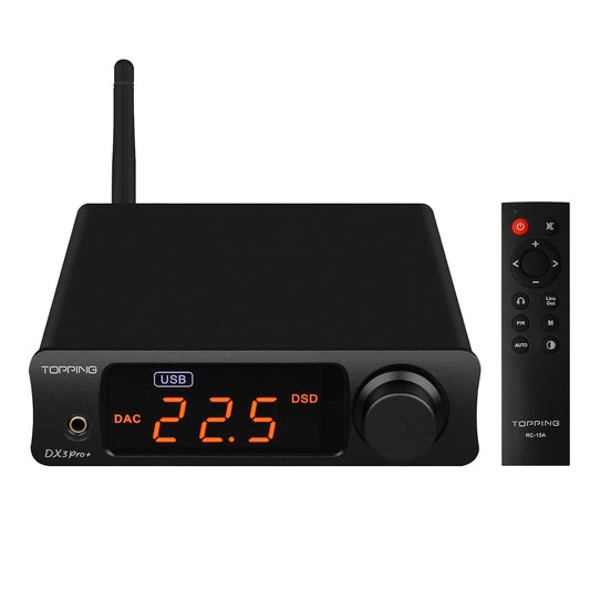 Topping DX3pro+ LDAC Hoofdtelefoonversterker - ES9038Q2M XU208 NFCA Bluetooth5.0 Audio Decoder USB/Opt/Coax DAC AMP Voorversterker met Afstandsbediening (Zwart)