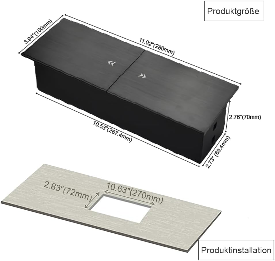 Connectiviteits-box, conferentietafel, power box met 2 stopcontacten + 1 USB-A en type C-oplader + 1 CAT6+ 1 HDMI/USB-C gegevens (zwart) (sliding)