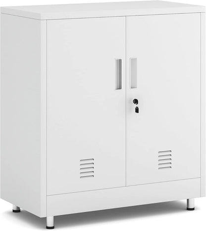 Metalen opbergkast met afsluitbare deuren en verstelbare plank, klein dressoir afsluitbare zijkast voor thuis, kantoor, hal, entree, woonkamer, eetkamer (wit)