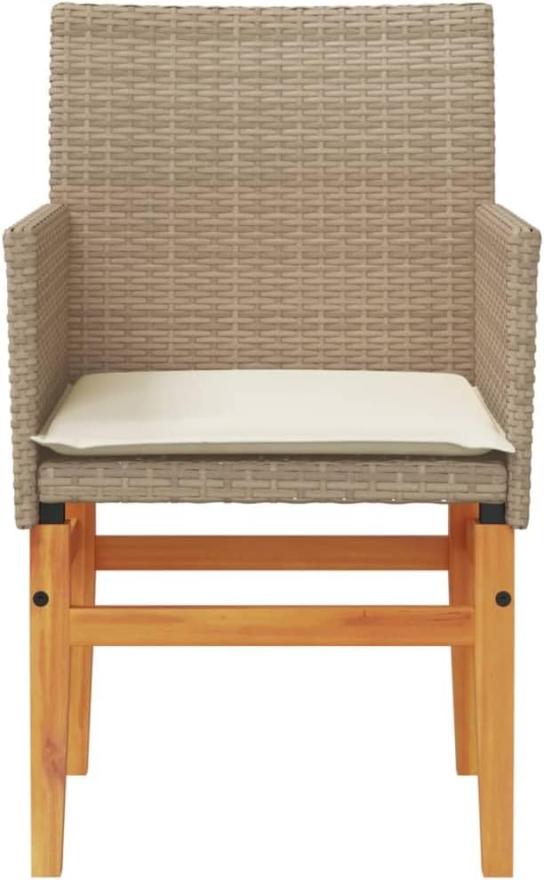 LAPOOH 368716 Garden Chairs with Cushions, PE Rattan, Beige and Acacia Wood, Garden Chairs with Cushions, Patio Chairs - QUORE